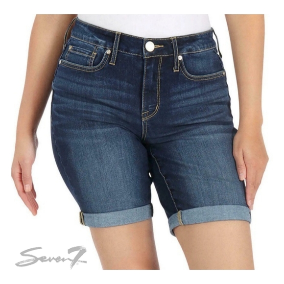 Seven 7 | Bermuda cuffed blue jean shorts - Picture 2 of 14